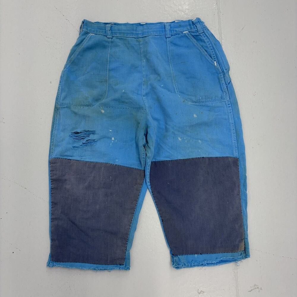 Vintage 60s Blue Canvas Cotton Workwear Side Zips 28x16